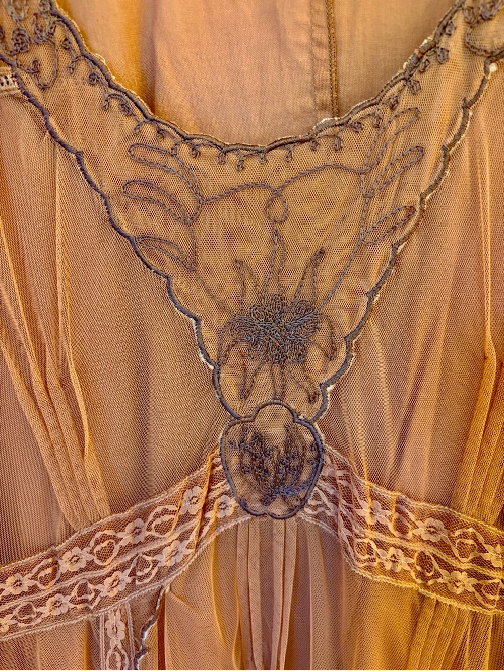 Nataya cinnamon embroidered lined maxi dress with lace trim - Picture 6 of 9